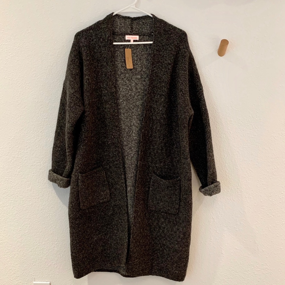 Boutique charcoal open front knitted cardigan